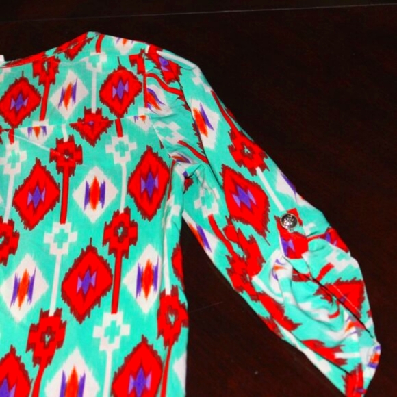 Peach Love Boho Print 3/4 Sleeve Blouse - Size M, Artsy & Vibrant - Picture 4 of 7